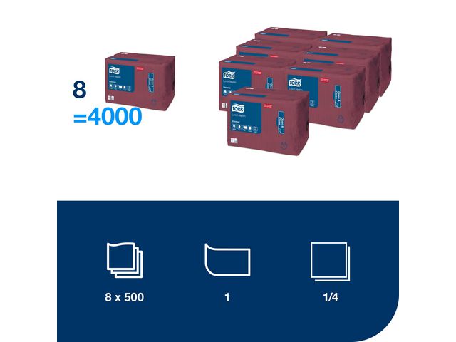 Servett TORK Lunch 1-lags vinröd 500/fp